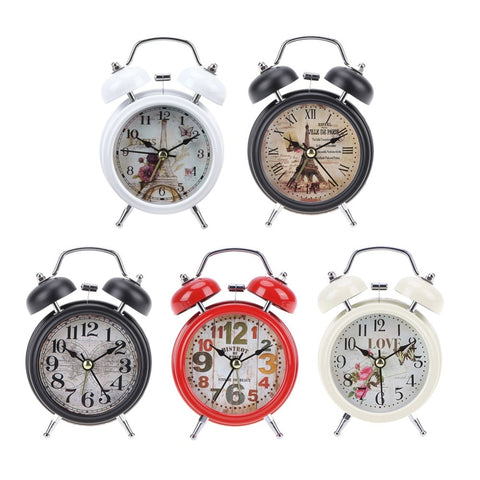 White Black Household Retro Alarm Clock Round Number Double Bell Desk Table Digital Clock Home Decor