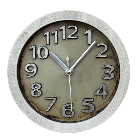 3D Retro Antique Stainless Steel Desktop Clock Round Vintage Alarm Clock Mute Clock