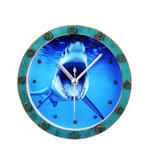 Round Table Alarm Clock Wooden Clock for Home Office Bedroom Living Room Decoration (Shark)